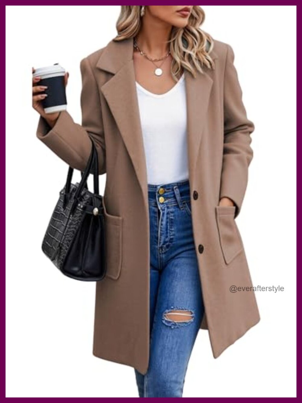 ECOWISH Women's Trench Coat Peacoat Overcoat Long Sleeve Lapel Cardigan with